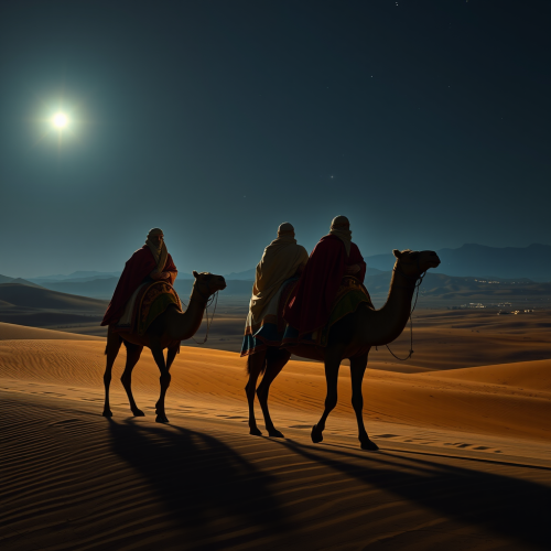 The Three Wise Men Journey to Bethlehem at Night