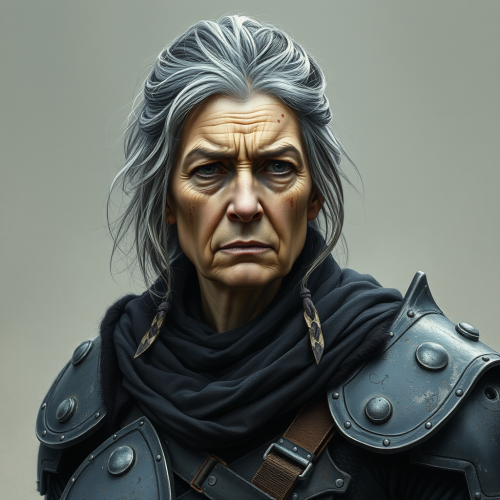 The Tired Veteran Female Warrior in Armor