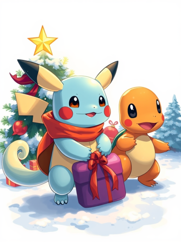 The Trio Celebrating Christmas on White Background