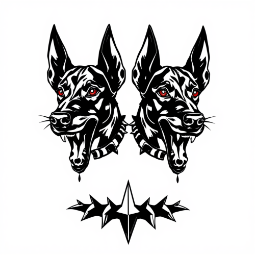 The Two-Headed Snarling Cerberus Tattoo Stencil