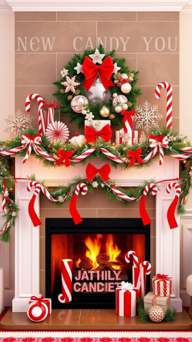 The Vibrant Candy Cane Themed Fireplace Mantle