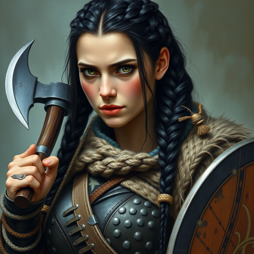 The Viking Princess Wielding Waraxe: Oil Painting