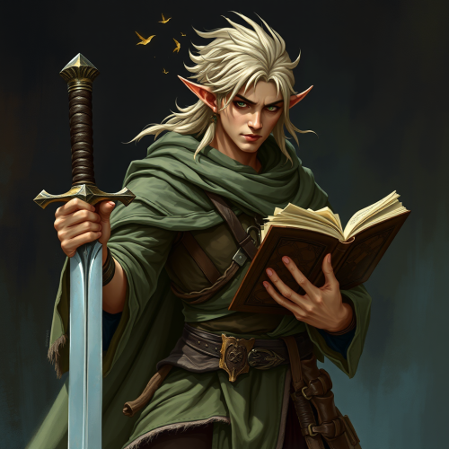 The Warlock Wood-Elf with a Sword and Book