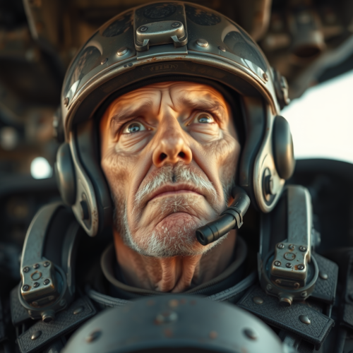 The Weary Old Male Mech Pilot Looking Up