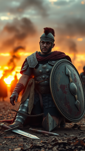The Wounded Roman Warrior at Sunset Battlefield