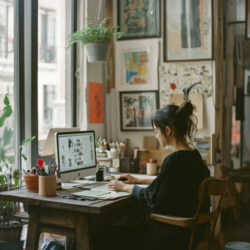 The Young Graphic Designer Working in Her Studio