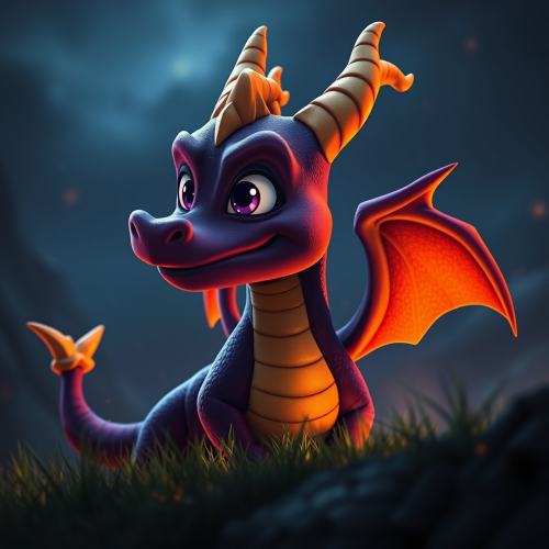 The dark Spyro from Netflix sitting on white chair