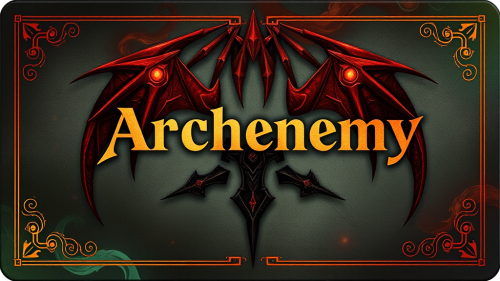 The image is for a “Archenemy” Magic playmat.