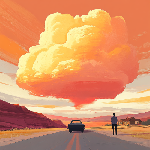 The man's cloud story: car drives mountain road