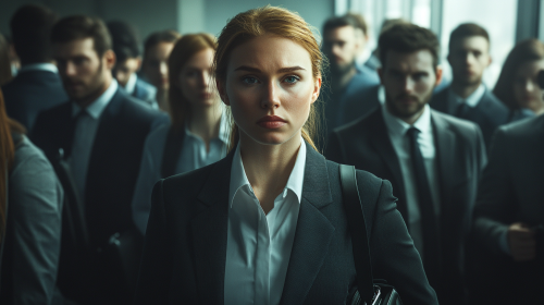 The very tired executive woman in office crowd