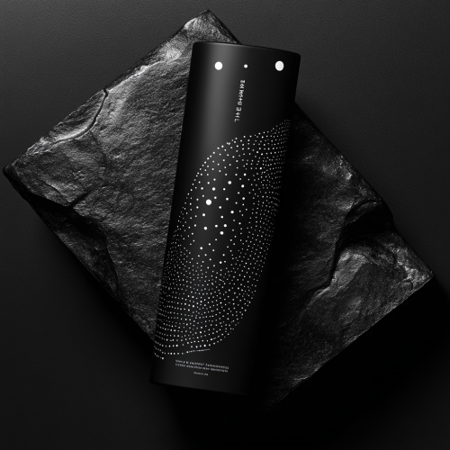 Theta Body Packaging Design: Sleek Black & White Aboriginal Art