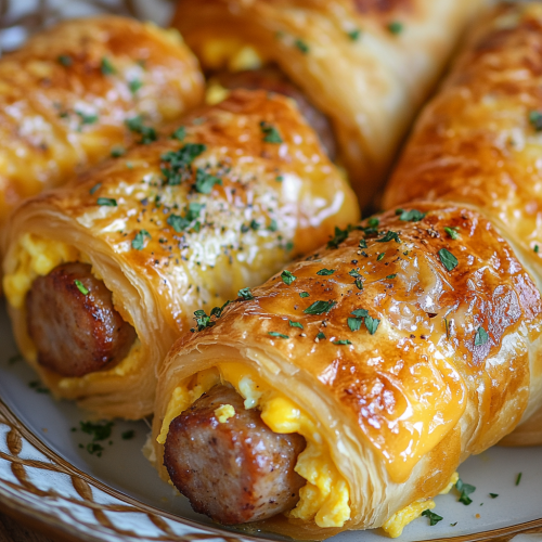 Three Delicious Sausage Egg Roll-Ups on Plate