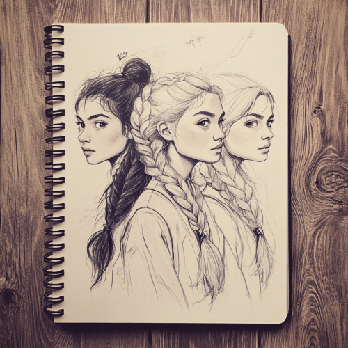 Three Hogwarts Students in a Pencil Sketch