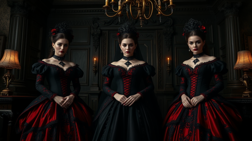 Three Spooky Brides in Victorian Vampire Room