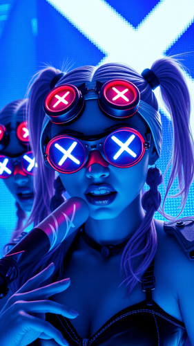 Three cybergoth girls on a futuristic ship