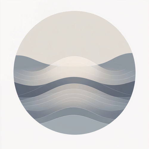 Three gentle waves in calming retro gray circle.