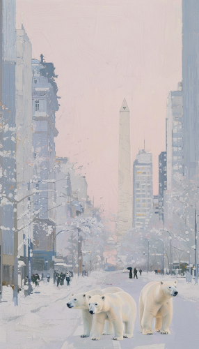 Three large polar bears on Buenos Aires street.