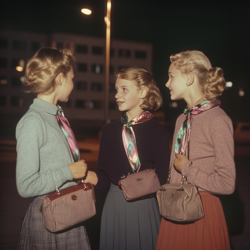 Three scandinavian girls chat outside school at night Three scandinavian girls chat outside school at night