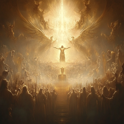 Thumbnail depicting Revelation 5 heavenly throne room worship.