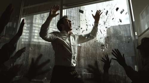 Tired Office Worker Throws Computer Out Window