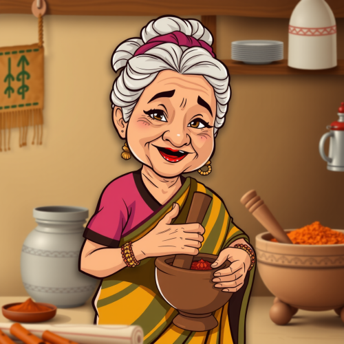 Traditional Indian Grandmother Mascot for Spices Brand