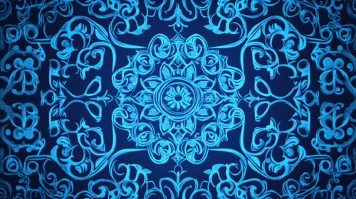 Traditional Korean blue illustrative pattern with scattered lines.