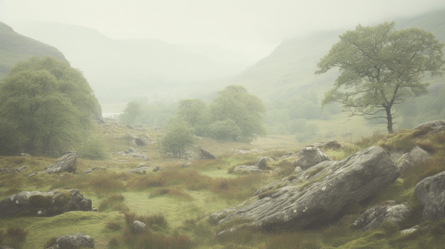 Cinematic Moss-Covered Stone Wall in Scottish Landscape Cinematic Moss-Covered Stone Wall in Scottish Landscape