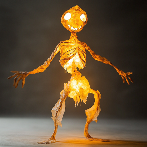 Translucent fire spirit puppet dances with flickering candle flame. Translucent fire spirit puppet dances with flickering candle flame.
