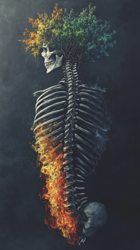 Trees growing from human spine, skull showing through. Trees growing from human spine, skull showing through.