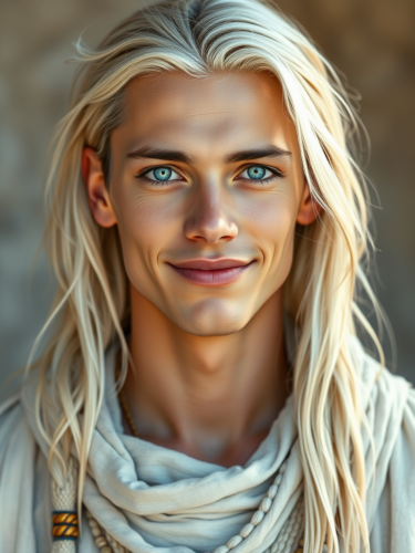 Tribal-Hued Peaceful Youthful Man with Platinum Blonde Hair
