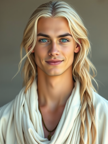 Tribal Man with Blue Eyes in White Tunics