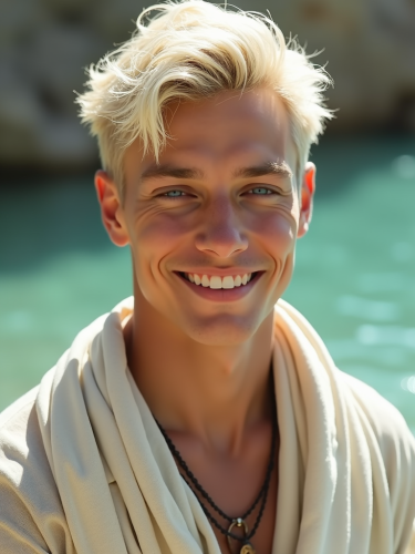 Tribal Man with Luminous Skin and Blue Eyes