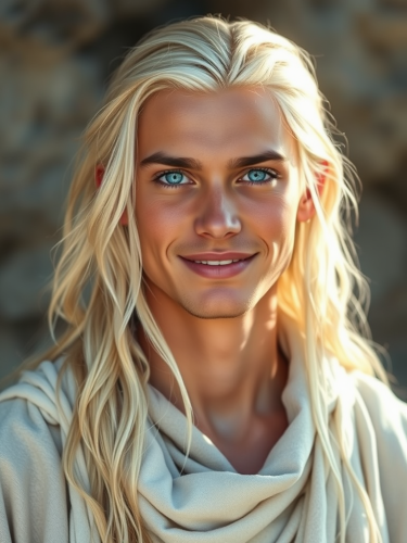 Tribal Young Man with Platinum Hair and Peaceful Aura