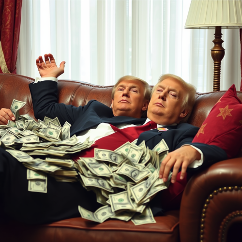Trump Resting on a Couch Made of Money