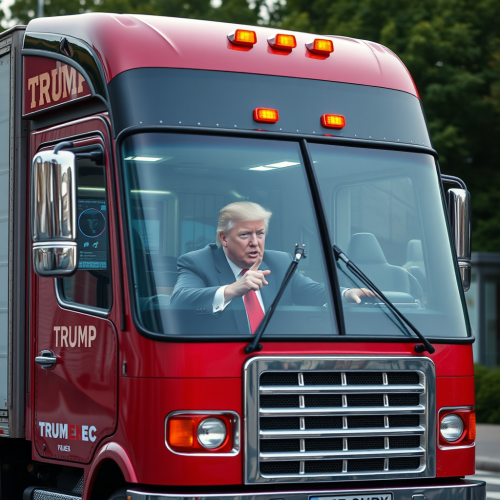Trump drives in a Cyber Truck