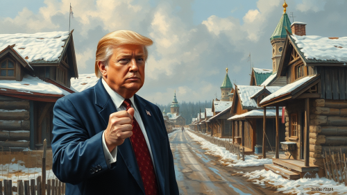 Trump in Russian Village with Ozerki Signage Painting