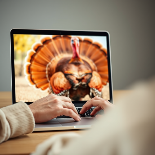 Turkey typing on laptop screen