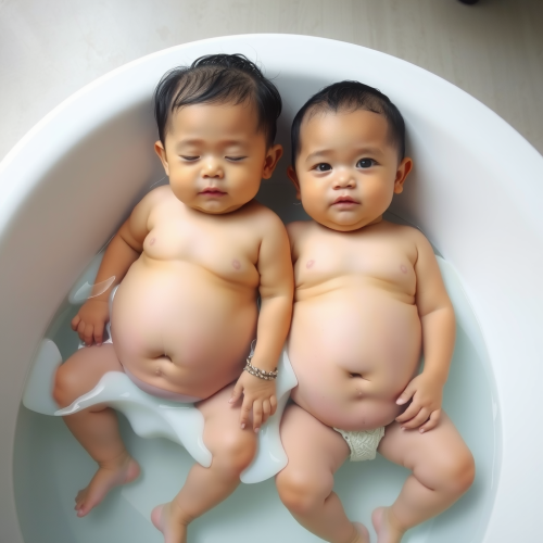 Two Brothers Enjoying a Bath, Bellies Expanding