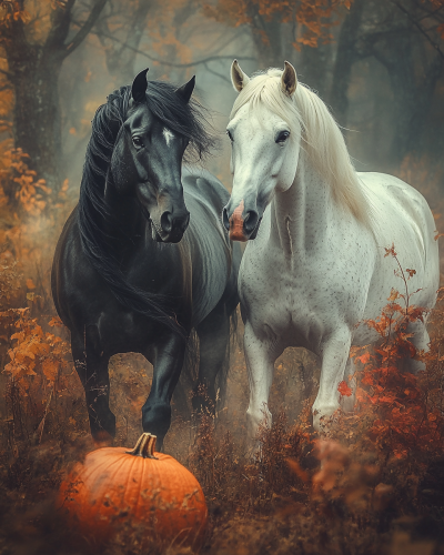 Two Horses Galloping in Mysterious Renaissance Style