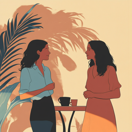 Two Women: One Happy, One Followed by Shadow