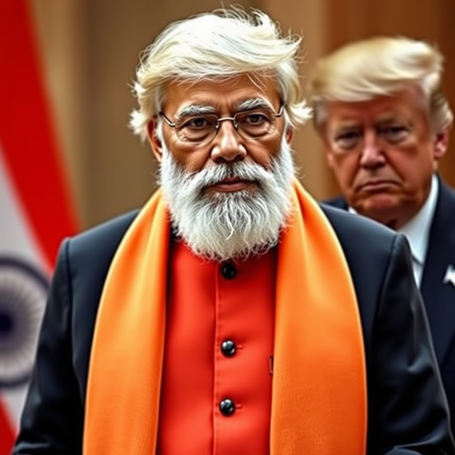 Two leaders with different hairstyles pose together.