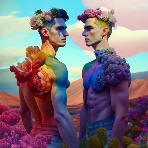 Two men enjoy magical beautiful nature together.