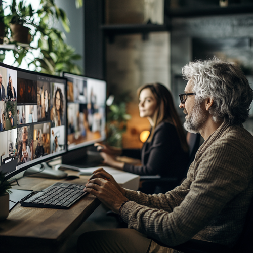 Two people in a virtual meeting sharing support