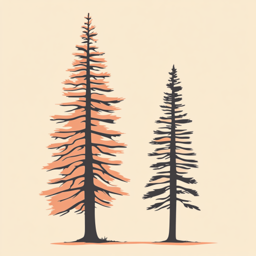 Two pine trees in cute retro style cartoon