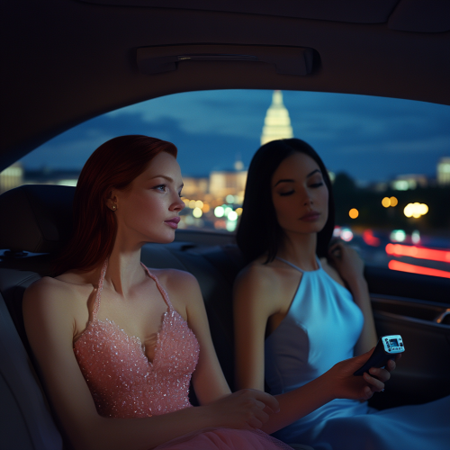 Two women in car at night in DC