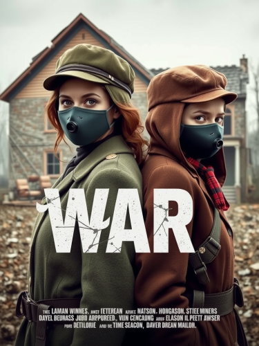 Two women in war gear stand back-to-back.