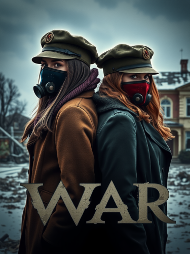 Two women in war outfits on movie poster.