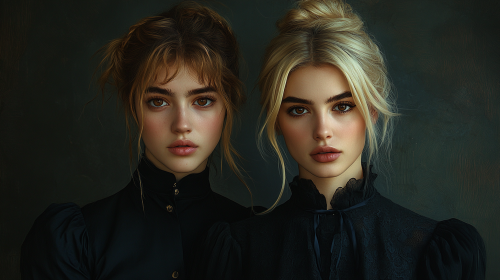Two young women in black shirts portrait