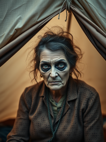 Unhappy Woman in a Tent