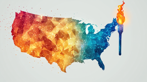 United States Flag Map with Olympic Torch